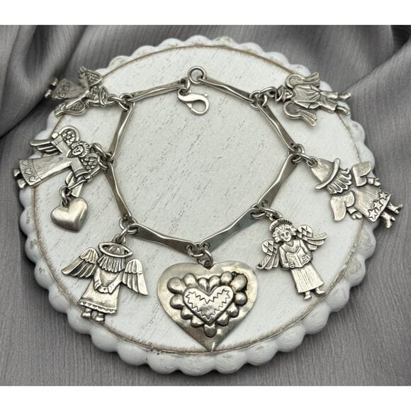 Rare Vintage Jeep Collins Solid Sterling Silver 7 Charms Bracelet 7 In / 42.11 G - Picture 1 of 9